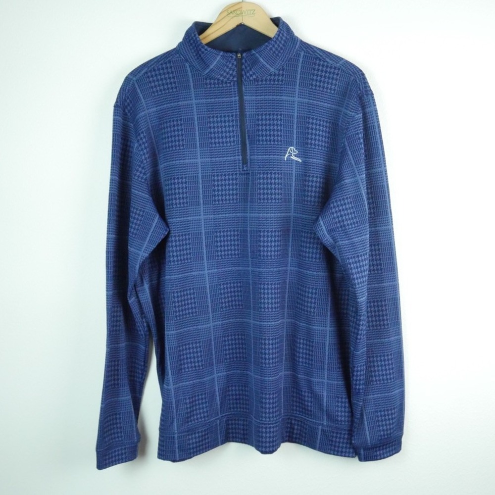 Rhoback Mens Blue Houndstooth Grid Quarter Zip Pullover Performance Top L